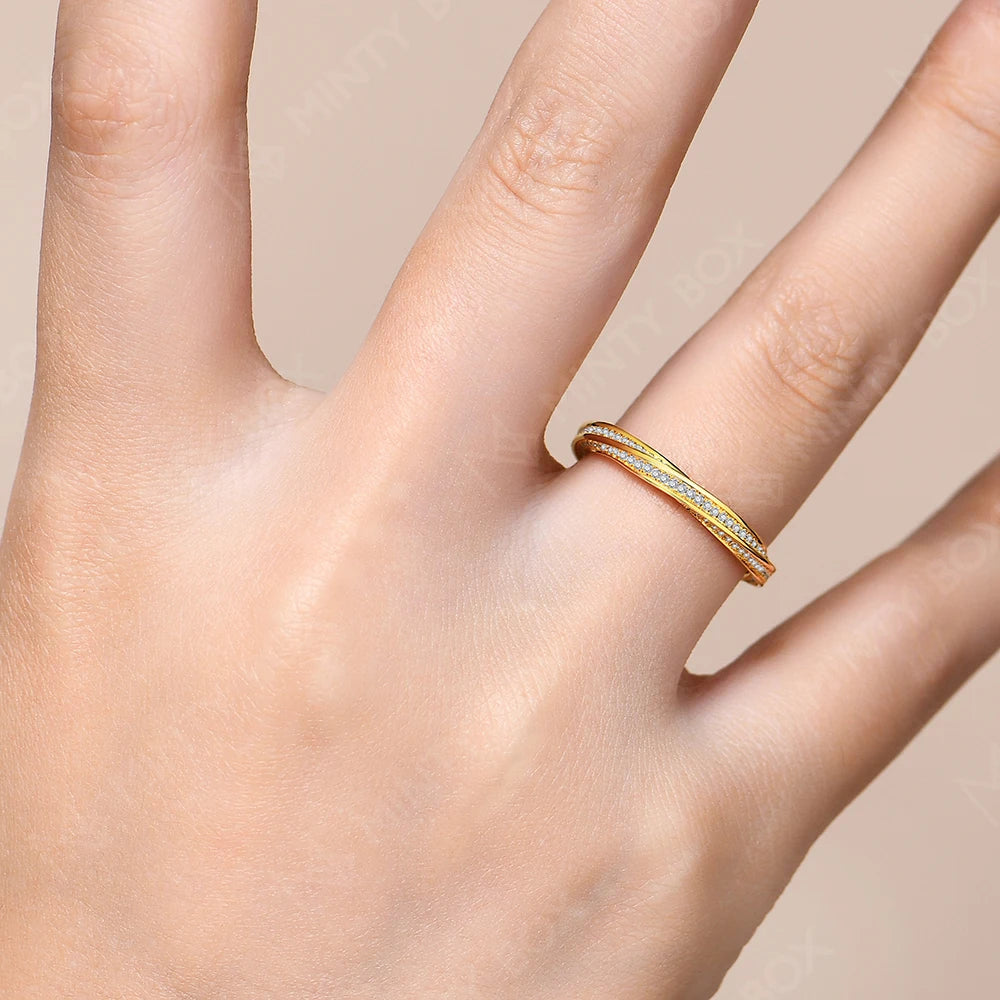 Moissanite Stackable Wedding Band - 925 Sterling Silver & 18K Gold Plated, D Color VVS1