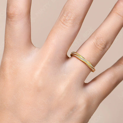 Moissanite Stackable Wedding Band - 925 Sterling Silver & 18K Gold Plated, D Color VVS1