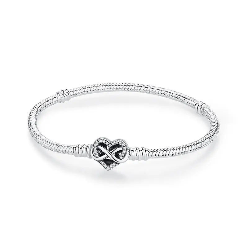 Original Sterling Silver Bracelet Love Heart Clasp Charms Beads Snake Chain Bracelets Bangles Luxury Jewelry For Women Gift