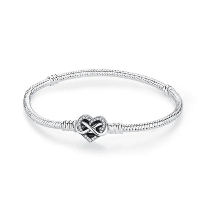 Original Sterling Silver Bracelet Love Heart Clasp Charms Beads Snake Chain Bracelets Bangles Luxury Jewelry For Women Gift