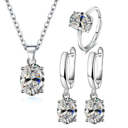925 Sterling Silver Jewelry Set | Zircon Ring, Earrings & Necklace | Bridal Wedding Gift for Women