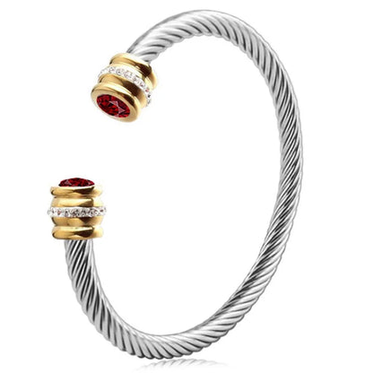 Seven-Color Zircon Bracelet - Titanium Steel European Woven Style Bangle