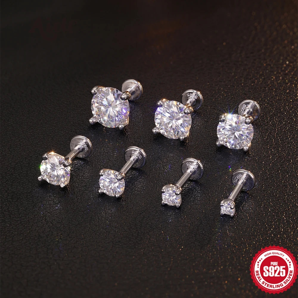 Moissanite Stud Earrings - 925 Sterling Silver, 0.03-1.2ct, D Color, GDTC Certified