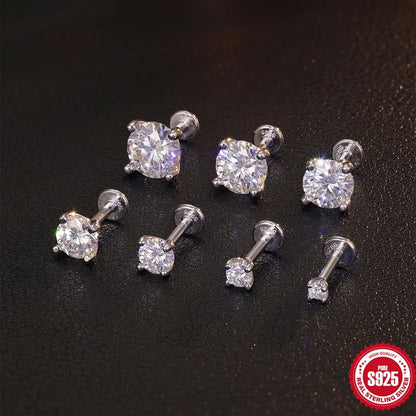 Moissanite Stud Earrings - 925 Sterling Silver, 0.03-1.2ct, D Color, GDTC Certified