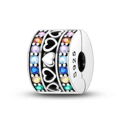 925 Sterling Silver CZ Pave Round Clip Charm - Bracelet Necklace Bead