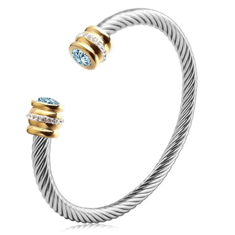 Seven-Color Zircon Bracelet - Titanium Steel European Woven Style Bangle