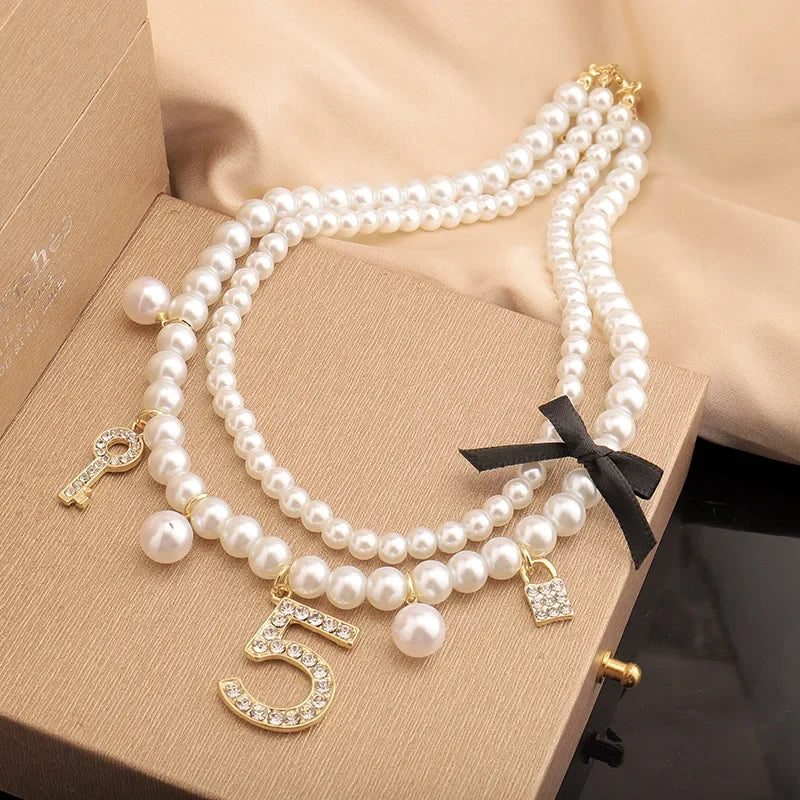 Luxury Multi-Layer Pearl & Crystal Collarbone Necklace | CC Style