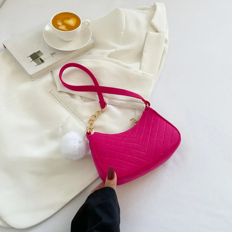 Mini Crescent Saddle Bag - Designer Felt Shoulder Bag for Women