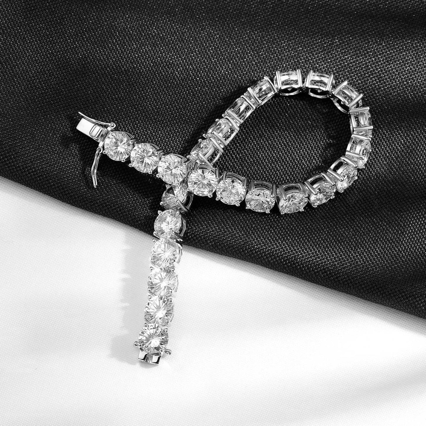 Moissanite Tennis Bracelet - 925 Sterling Silver & 18K White Gold, 3mm to 6.5mm, GRA Certified