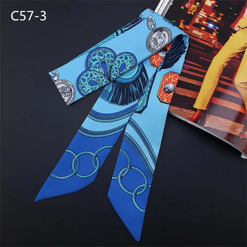 5*90cm French Scarf Headband Women Four Seasons Floral Hair Tie Decorate Gift Wrap Ribbon Hair Accessories Styling Band