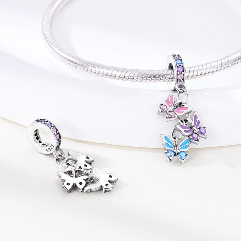 925 Sterling Silver Pink Pendant Charm Bead | Fits Pandora Bracelets & Necklaces | DIY Fine Jewelry
