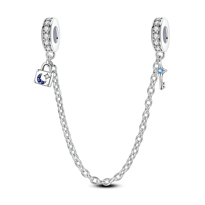 925 Sterling Silver Heart, Infinity & Triple Jewel Safety Chain Charm | Fits Pandora & Most Bracelets