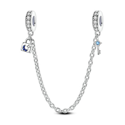 925 Sterling Silver Heart, Infinity & Triple Jewel Safety Chain Charm | Fits Pandora & Most Bracelets