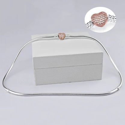 Heart Love 925 Sterlin Silver Snake Chain Necklace Secure Ball Clasp Beads Charms Chocker Necklace For Women Wedding DIY Jewelry