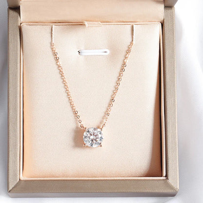 Moissanite Pendant Necklace - 925 Sterling Silver & 18K Rose Gold, 1ct to 5ct, D Color VVS1