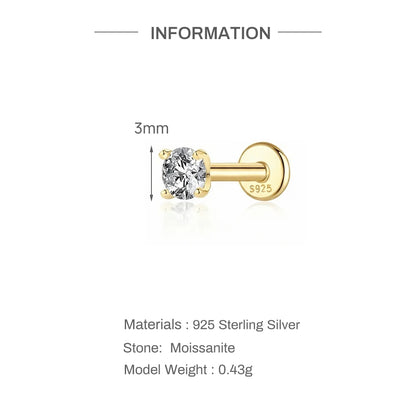 Moissanite Stud Earrings - 925 Sterling Silver, 0.03-1.2ct, D Color, GDTC Certified