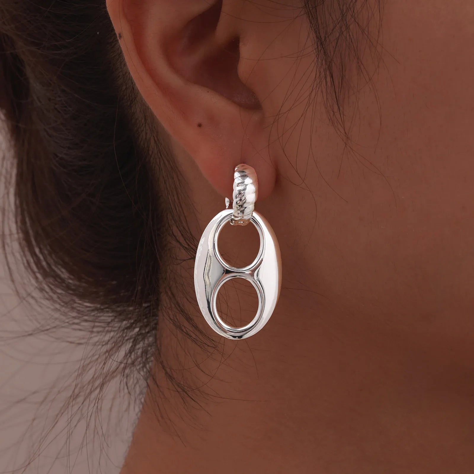Double Circles Hoop Earrings for Women, Stainless Steel 14K Plated Chunky Oval Earrring, Fashion Geometric Party Jewelry Gift