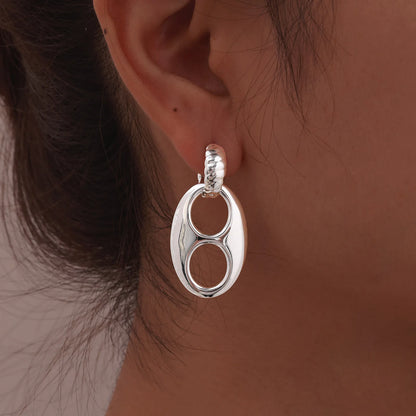 Double Circles Hoop Earrings for Women, Stainless Steel 14K Plated Chunky Oval Earrring, Fashion Geometric Party Jewelry Gift