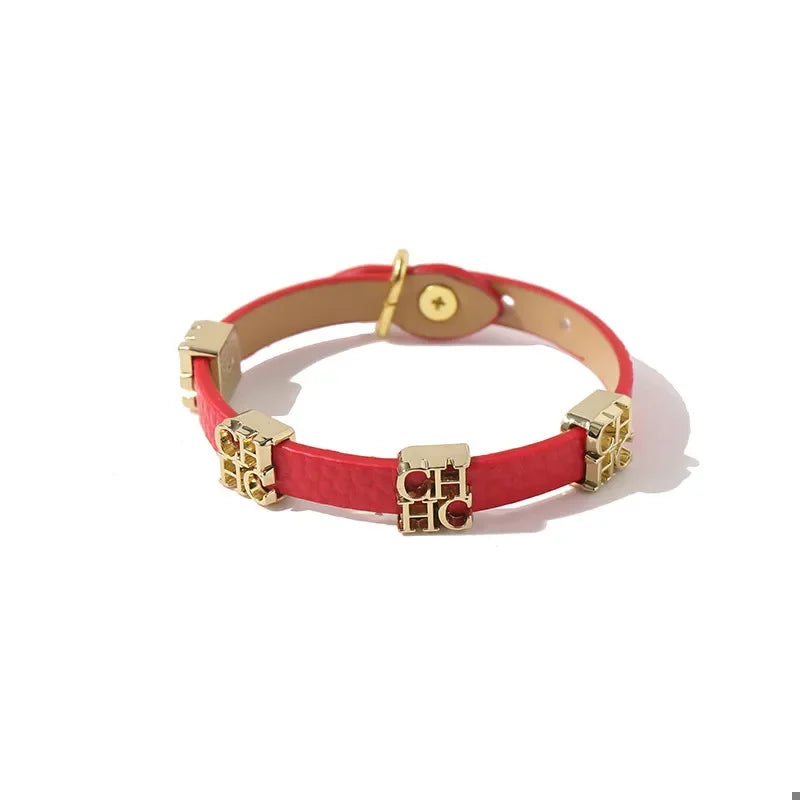 CH Women's Fashion Bracelet Metal Letter Decoration Ladies Vintage Simple Classic Hundred Stainless Steel Swirl Bracelet