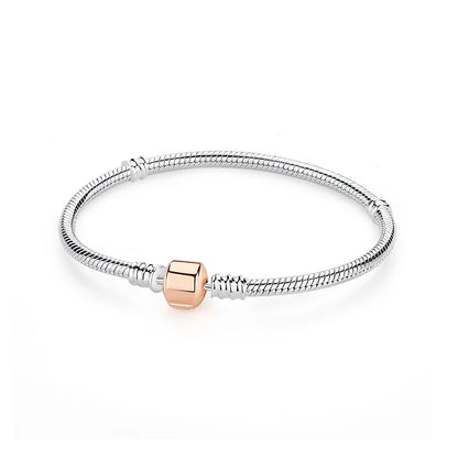 Original Sterling Silver Bracelet Love Heart Clasp Charms Beads Snake Chain Bracelets Bangles Luxury Jewelry For Women Gift