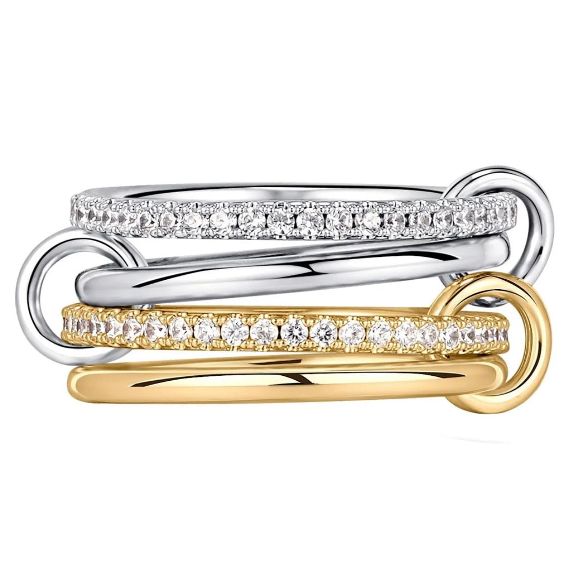Trendy 4-Piece Stackable Ring Set - Two-Tone 18K Gold Plated Zircon Rings