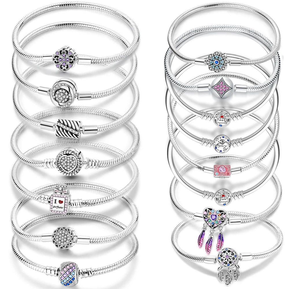 Sterling Silver Purple Dreamcatcher Feather Bracelet - Perfume Bottle Charm