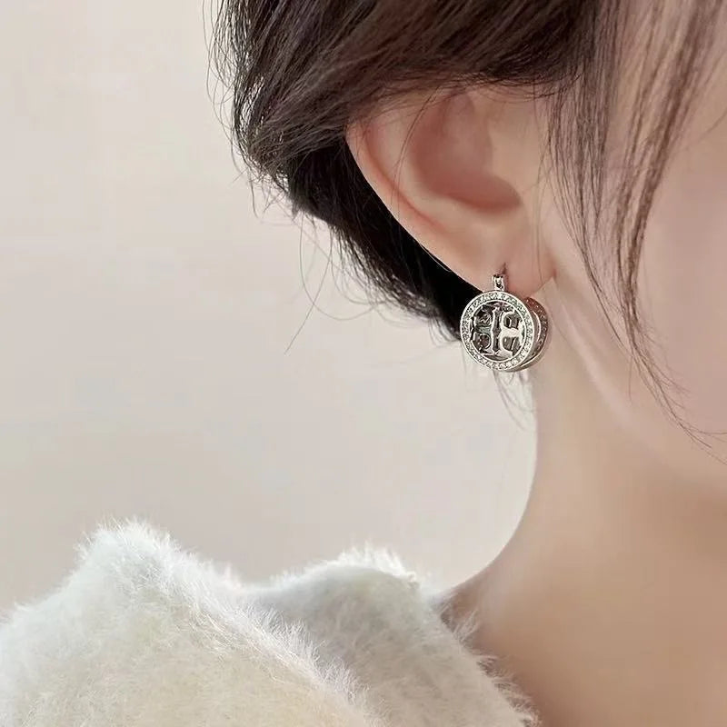 Rhinestone Earrings for Women Gold Silver Round Hollow Geometric Dangle Earrings Wedding Party Daily Wear Fashion Jewelry Gift