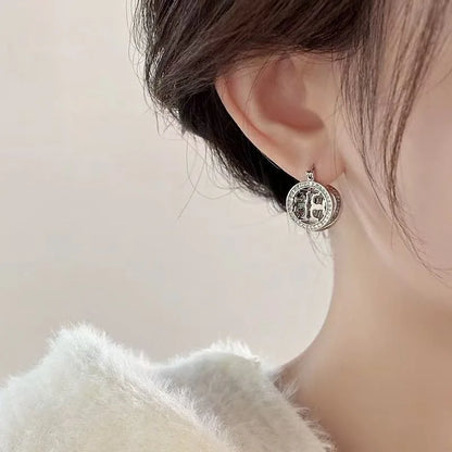 Rhinestone Earrings for Women Gold Silver Round Hollow Geometric Dangle Earrings Wedding Party Daily Wear Fashion Jewelry Gift