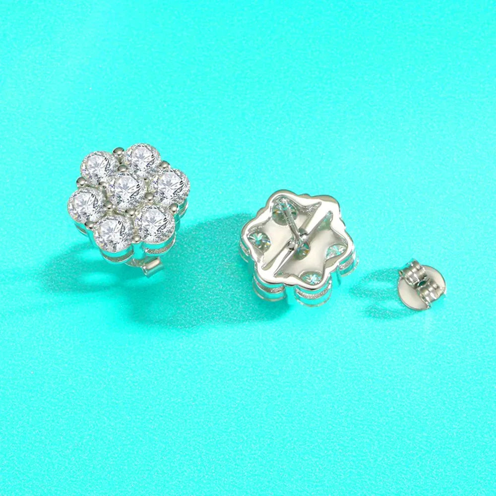 Real Moissanite Snowflake Stud Earrings — D Color 925 Sterling Silver | Women