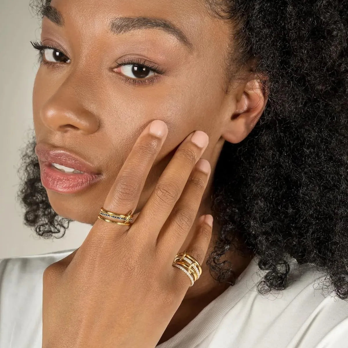 Trendy 4-Piece Stackable Ring Set - Two-Tone 18K Gold Plated Zircon Rings