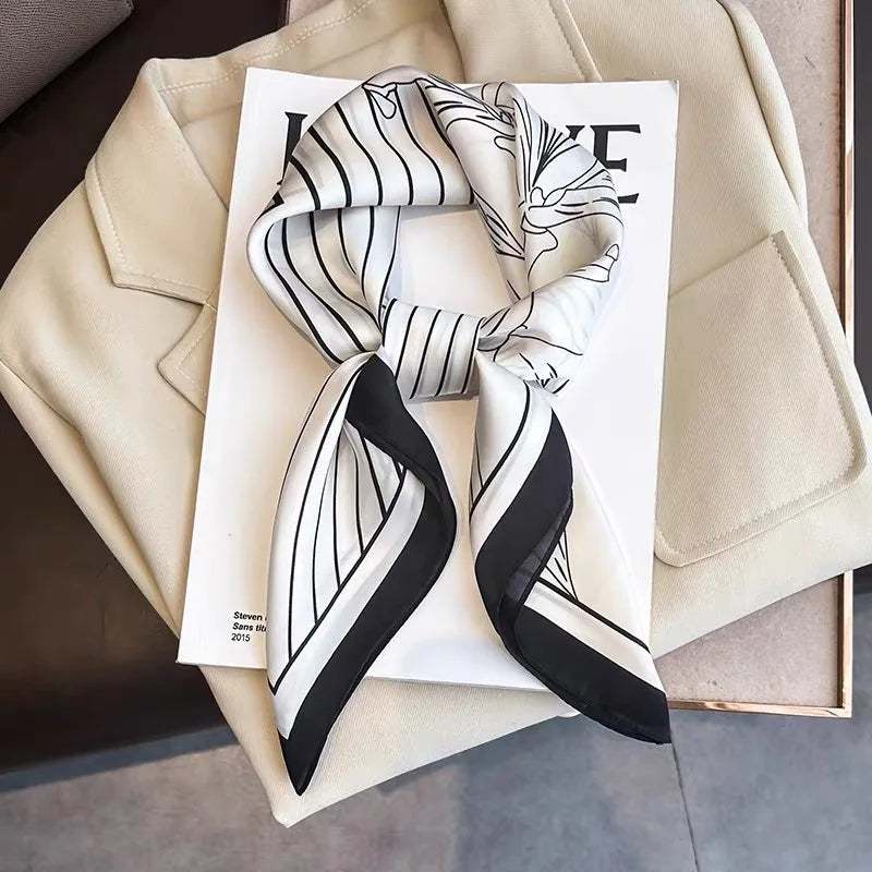 New Fashion Luxury Brand 70cm Silk Square Scarf Women Satin Shawl Wrap Hijab Echarpe Neck Tie Female Hair Bandana Headkerchief