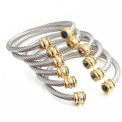 Seven-Color Zircon Bracelet - Titanium Steel European Woven Style Bangle
