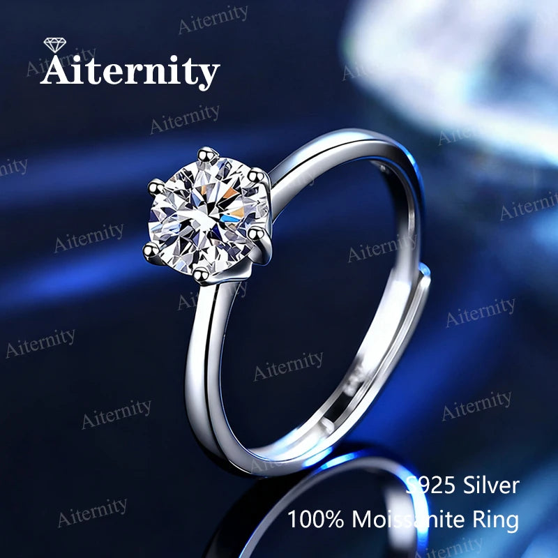 Moissanite Solitaire Ring - 925 Sterling Silver, 0.5ct to 2ct, D Color VVS1, GRA & CMA Certified