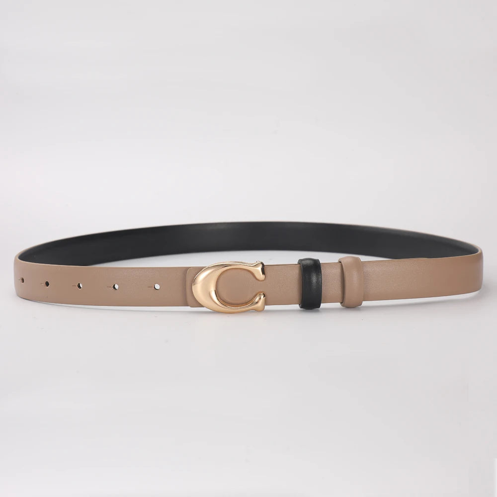 Elegant Women's PU Leather Belt - C-Shaped Buckle Fashion Belt with Gift Box