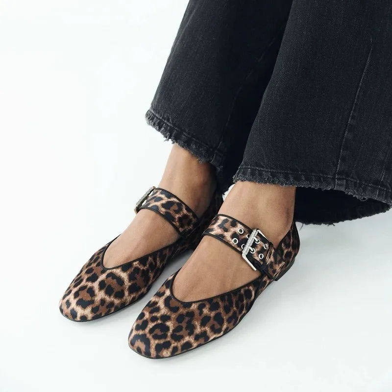 Women's Leopard Print Leather Flat Sandals - Designer Summer Shoes