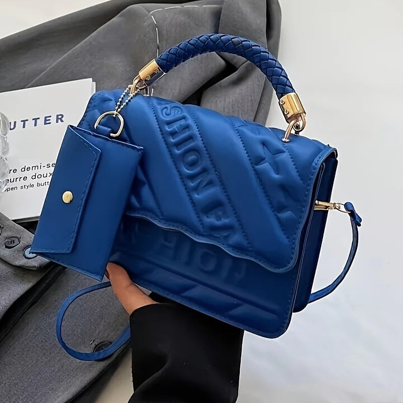 1pc Trendy Quilted Handbag with Adjustable Strap, Stylish Black Shoulder Purse for Women with Mini Coin Pouch, Crossbody Purse