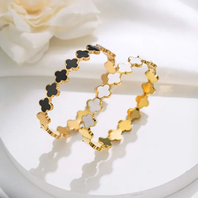 European Style Titanium Steel Bracelet - Minimalist Gold & White Bangle for Women