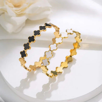 European Style Titanium Steel Bracelet - Minimalist Gold & White Bangle for Women