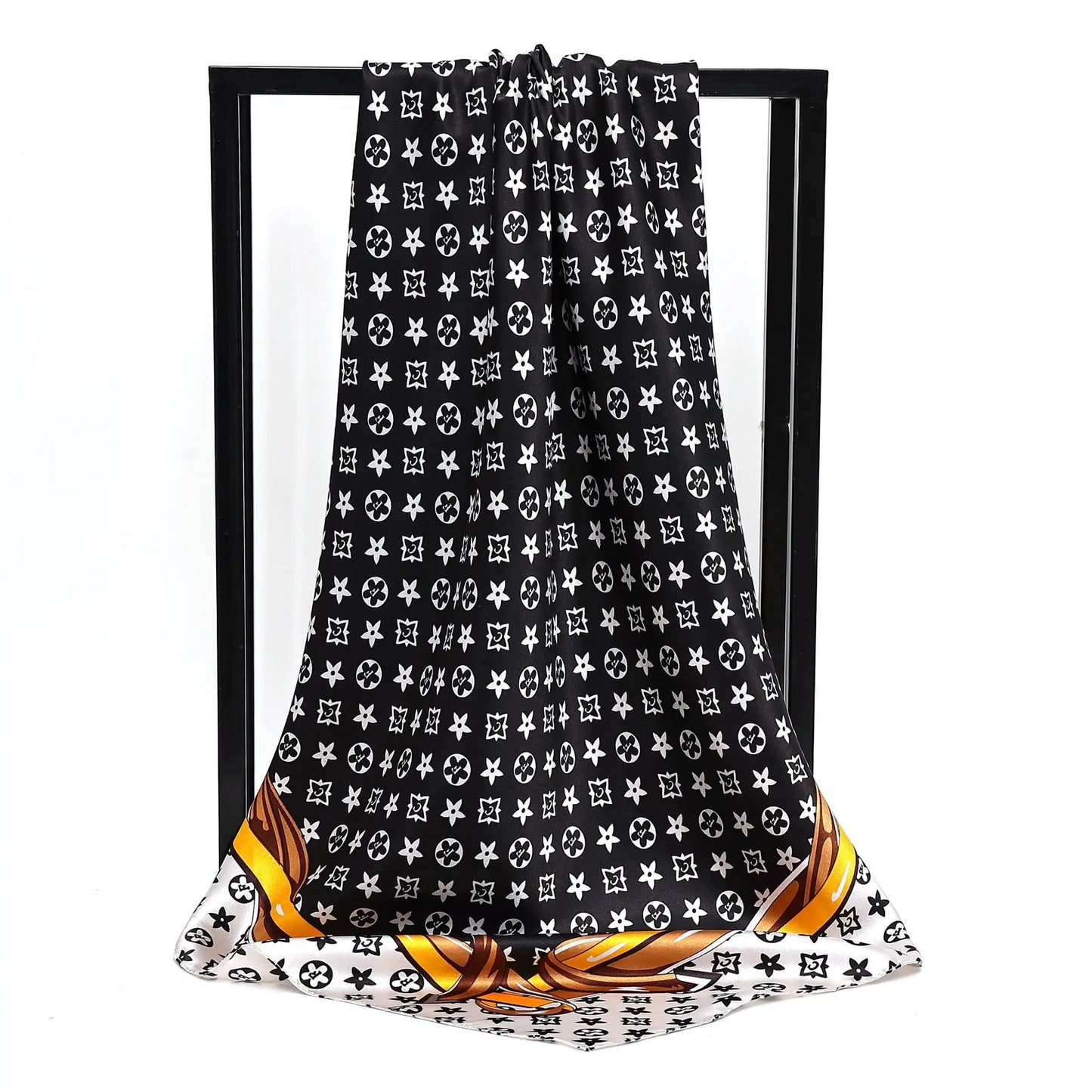 90X90cm 2025 New Women Luxury Print Satin Silk Scarves Square Scarf Hijab Neckerchief Female Hair Ribbon Headband Wrap Bandana