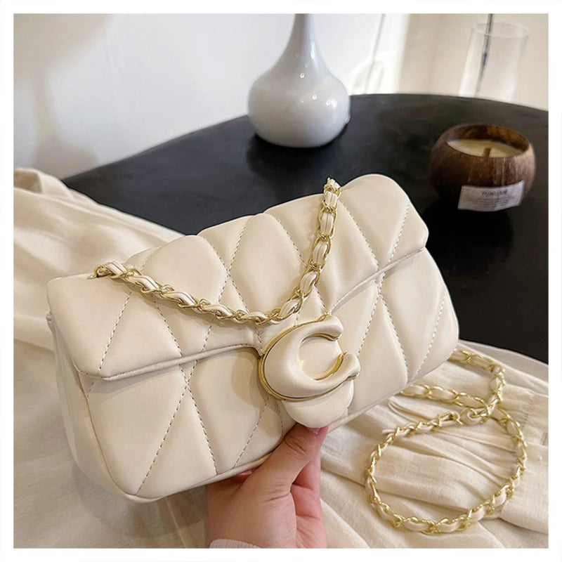 2025 new diamond striped small fragrant embroidery thread bag chain bag high-quality shoulder crossbody bag