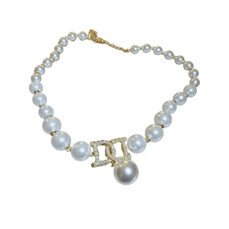 Elegant Pearl Bead Necklace - Luxury Collarbone Chain for Women & Brides