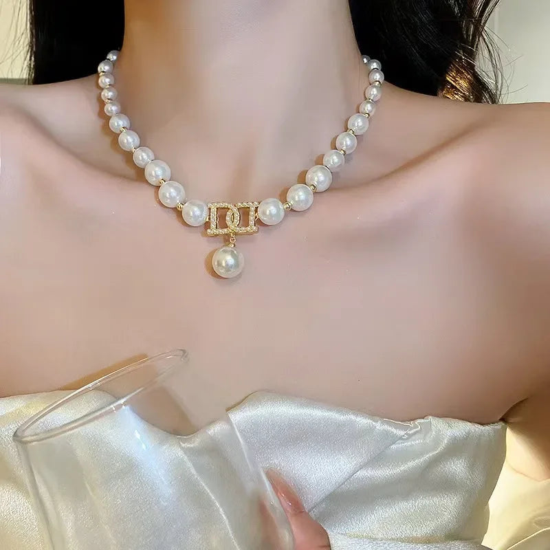 Elegant Pearl Bead Necklace - Luxury Collarbone Chain for Women & Brides