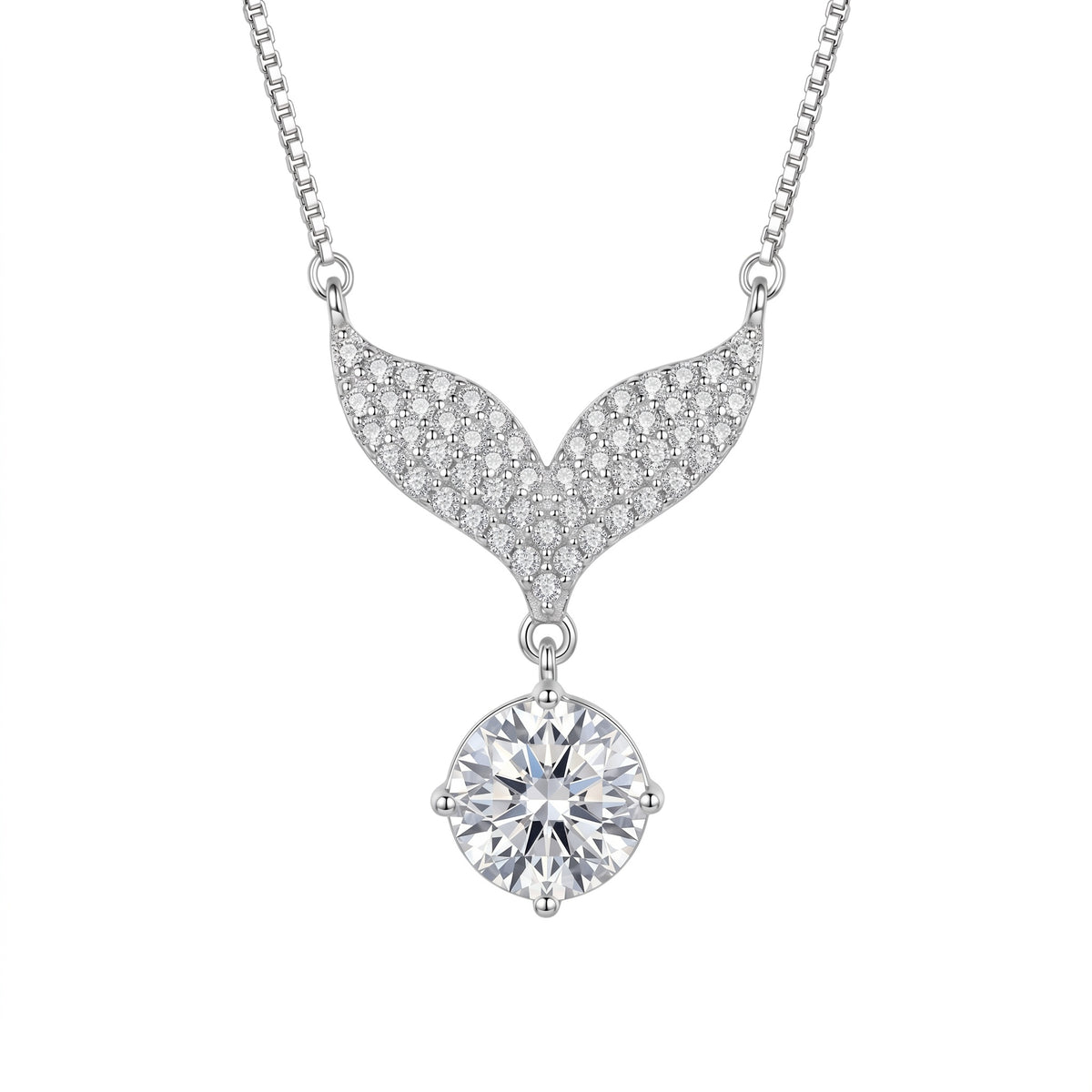 925 Sterling Silver Mermaid Tail Pendant Necklace With Round Moissanite Drop For Women