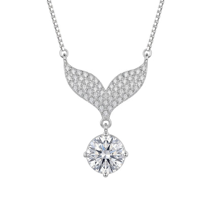 925 Sterling Silver Mermaid Tail Pendant Necklace With Round Moissanite Drop For Women
