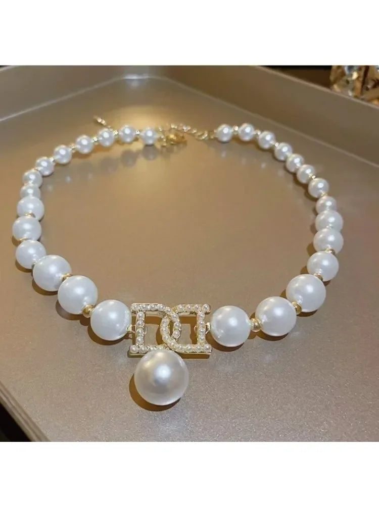 Elegant Pearl Bead Necklace - Luxury Collarbone Chain for Women & Brides