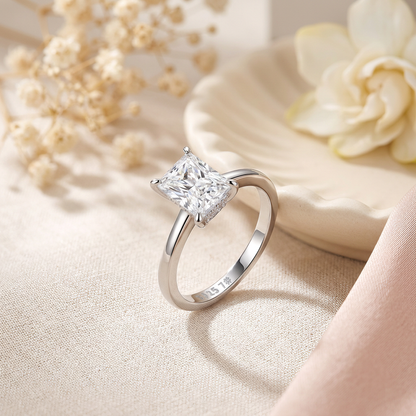 925 Sterling Silver Princess Cut Moissanite Solitaire Engagement Ring For Women