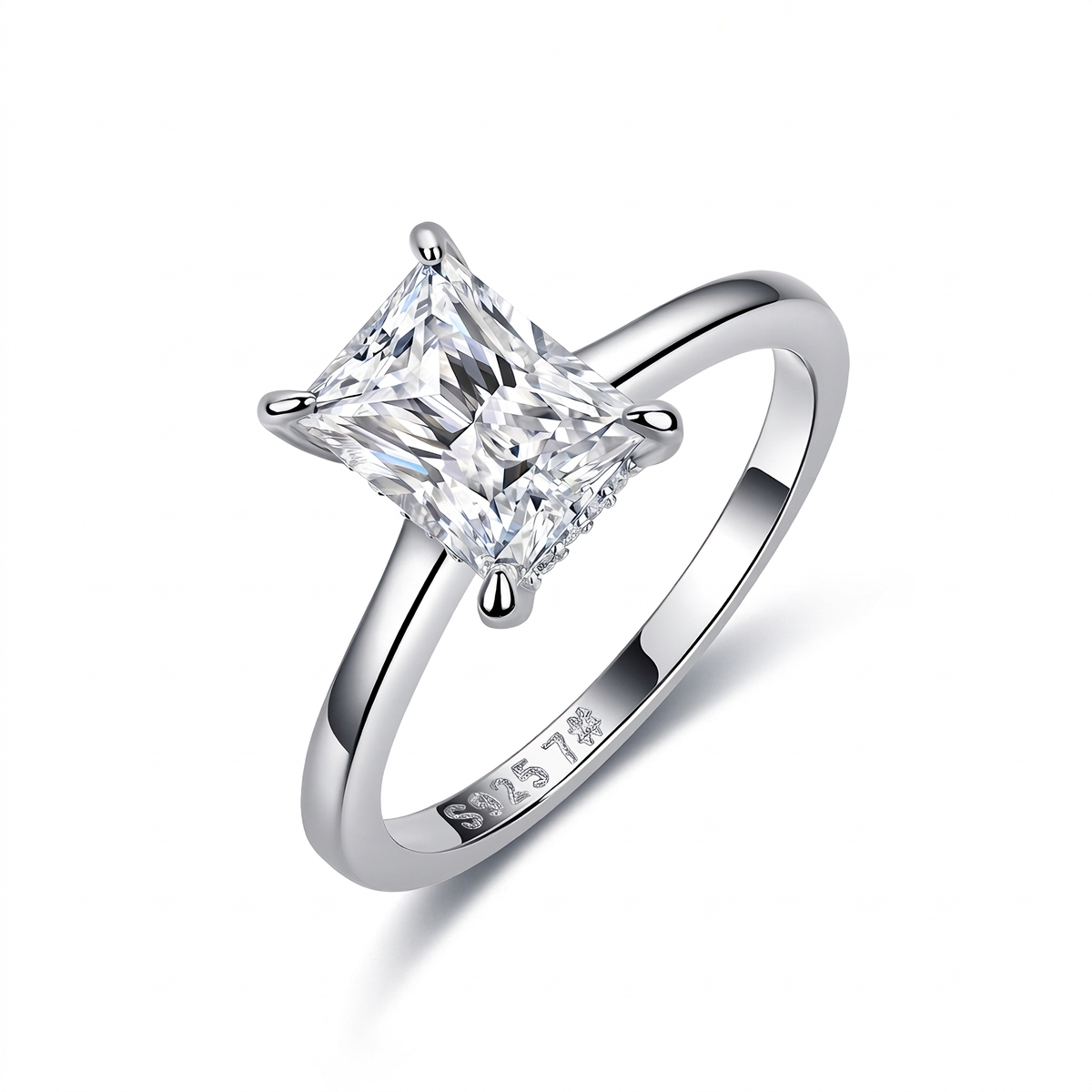 925 Sterling Silver Princess Cut Moissanite Solitaire Engagement Ring For Women
