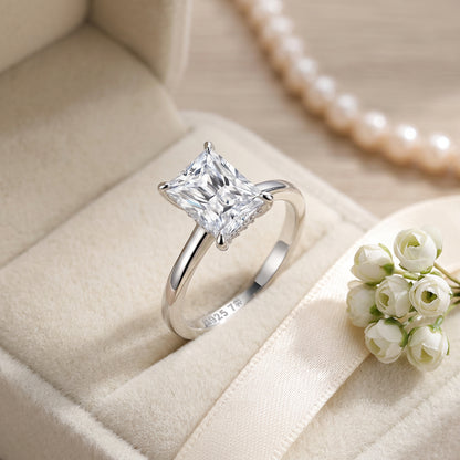 925 Sterling Silver Princess Cut Moissanite Solitaire Engagement Ring For Women